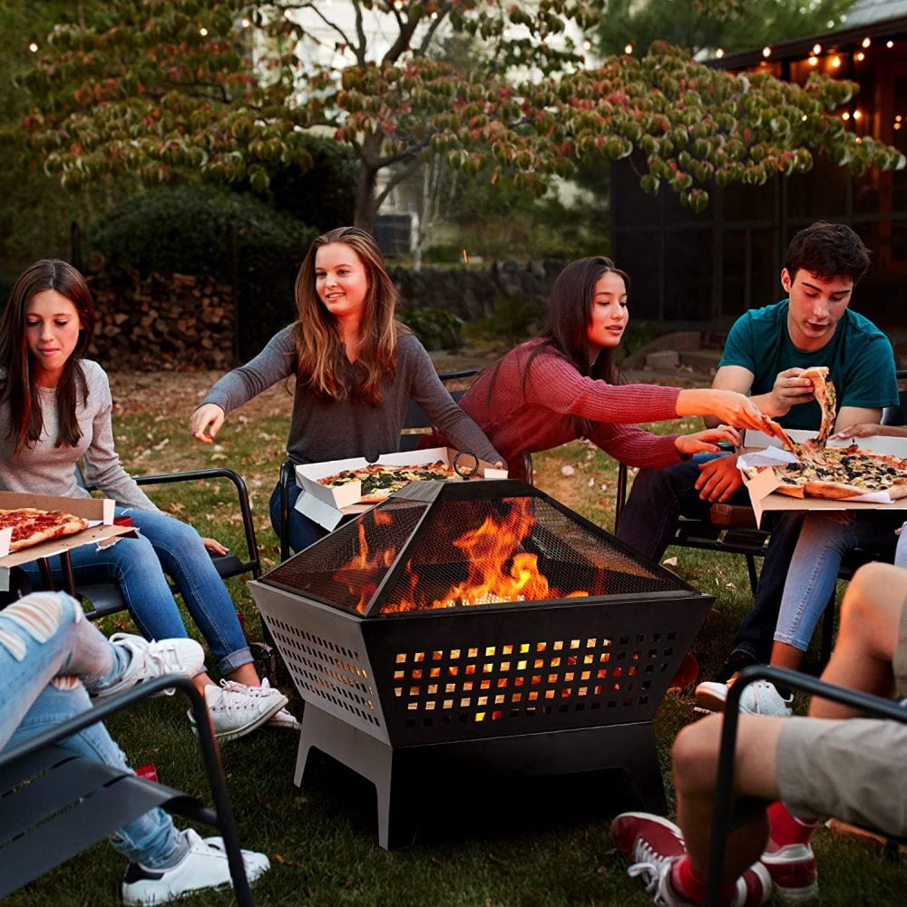 Amagabeli Fire Pit with Waterproof Cover Outdoor Wood Burning 24.4 ...