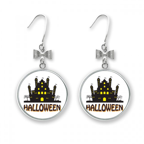 Halloween The Brightly Lit Castle Bow Earrings Drop Stud Pierced Hook