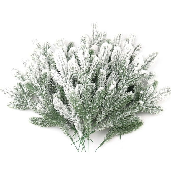 Plastic Pine Branches White Artificial Flocked Pine Branches 5 Fork Christmas Tree Decorations 28.5cm 1Pcs Rkxzt