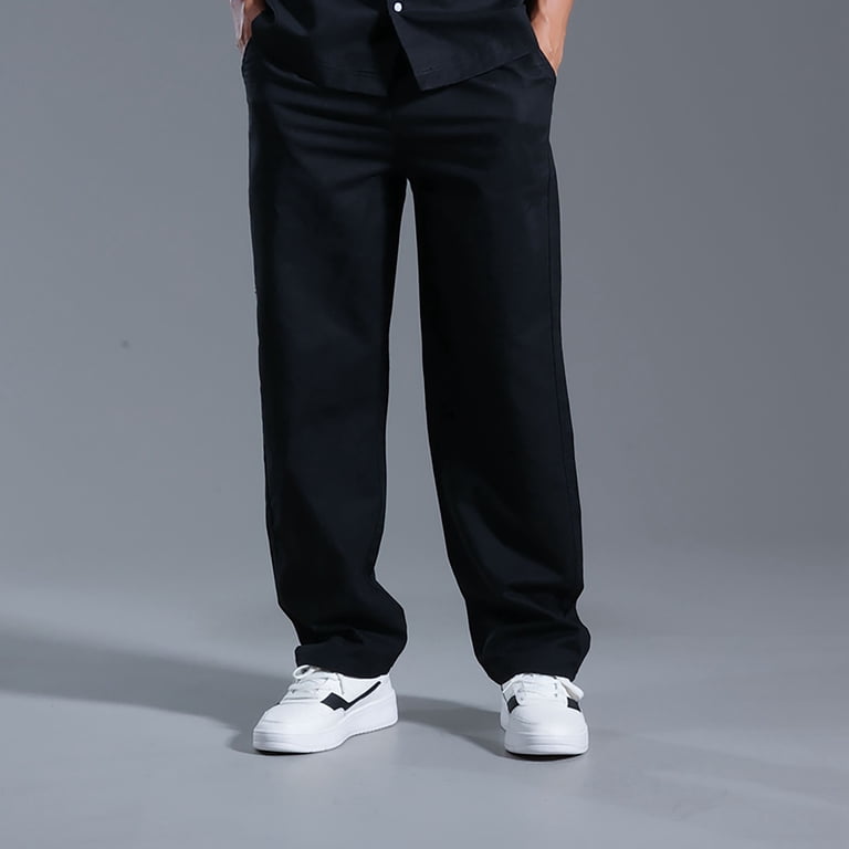 Lovskoo Cotton Linen Shorts for Men Solid Color Loose Straight Leg