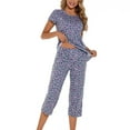 thumbnail image 4 of Defitshape Women's Cute Cotton Pajama Set Capri Loungewear Soft Short Sleeve Pjs Pants Lounge Comfy Two Piece Patterned Print Sleepwear Grey Medium, 4 of 5