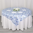 thumbnail image 3 of Efavormart White Blue Chinoiserie Floral Print Satin Table Overlay, Square Tablecloth Topper - 72"x72", 3 of 9