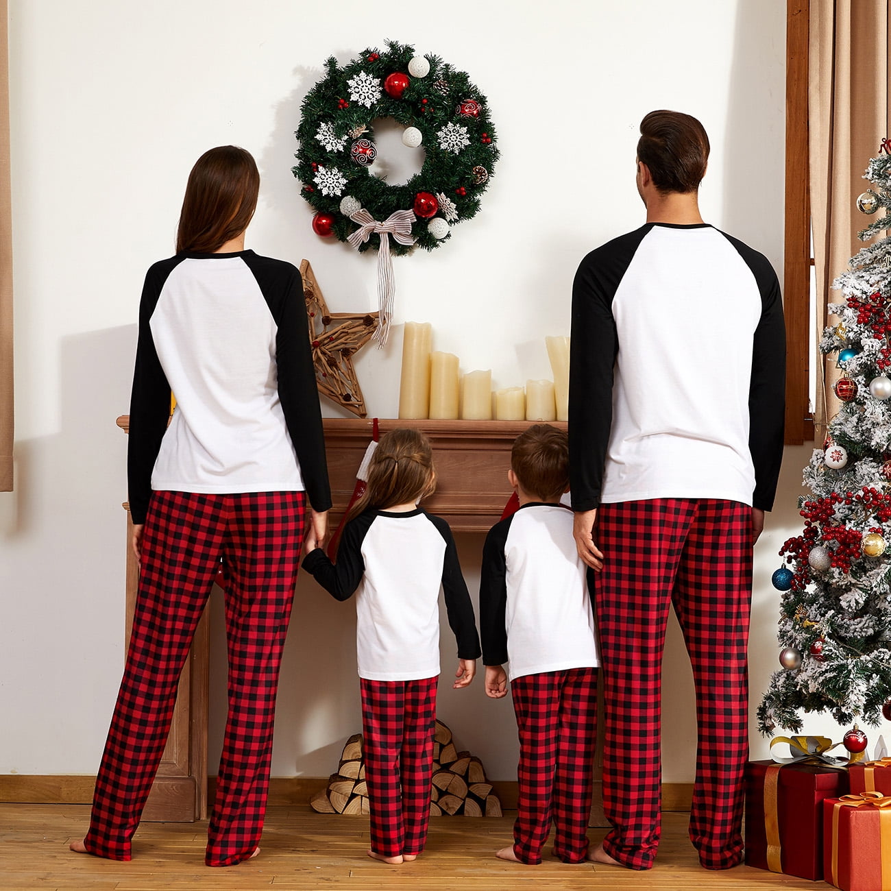 PatPat Christmas Pajamas Plaid Deer Family Matching Pajamas Pants Sets for Men, Black/White, L