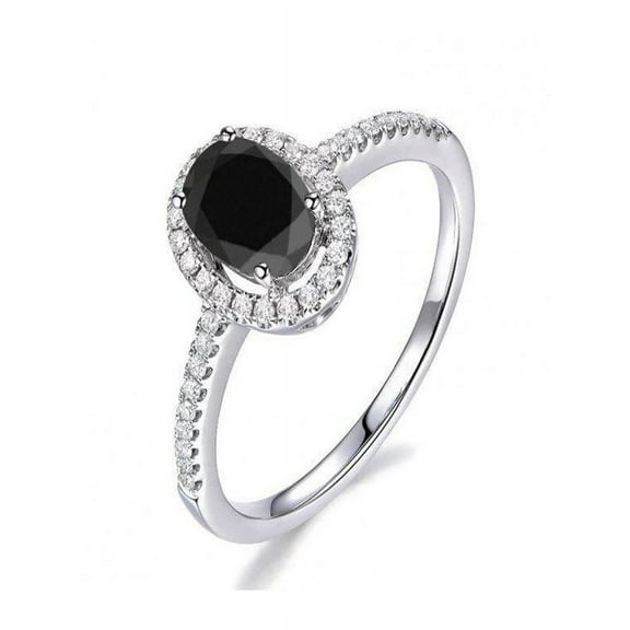 Halo 1.50 Carat Black Diamond Engagement Ring in 14k White Gold