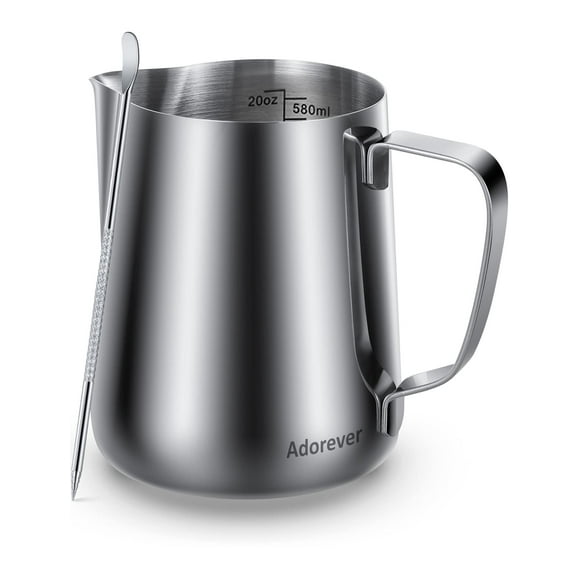 Jarra para espumar leche Jarra humeante de 20 oz Accesorios para máquina de café expreso de acero inoxidable para barra de café Herramientas de barista capuchino Jarra de leche Vaporizador Taza con de