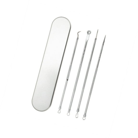 Vocoste Facial Four Needles Pimple Extractor Tool Set Silver Tone 1 Set 6.88"x1.37"