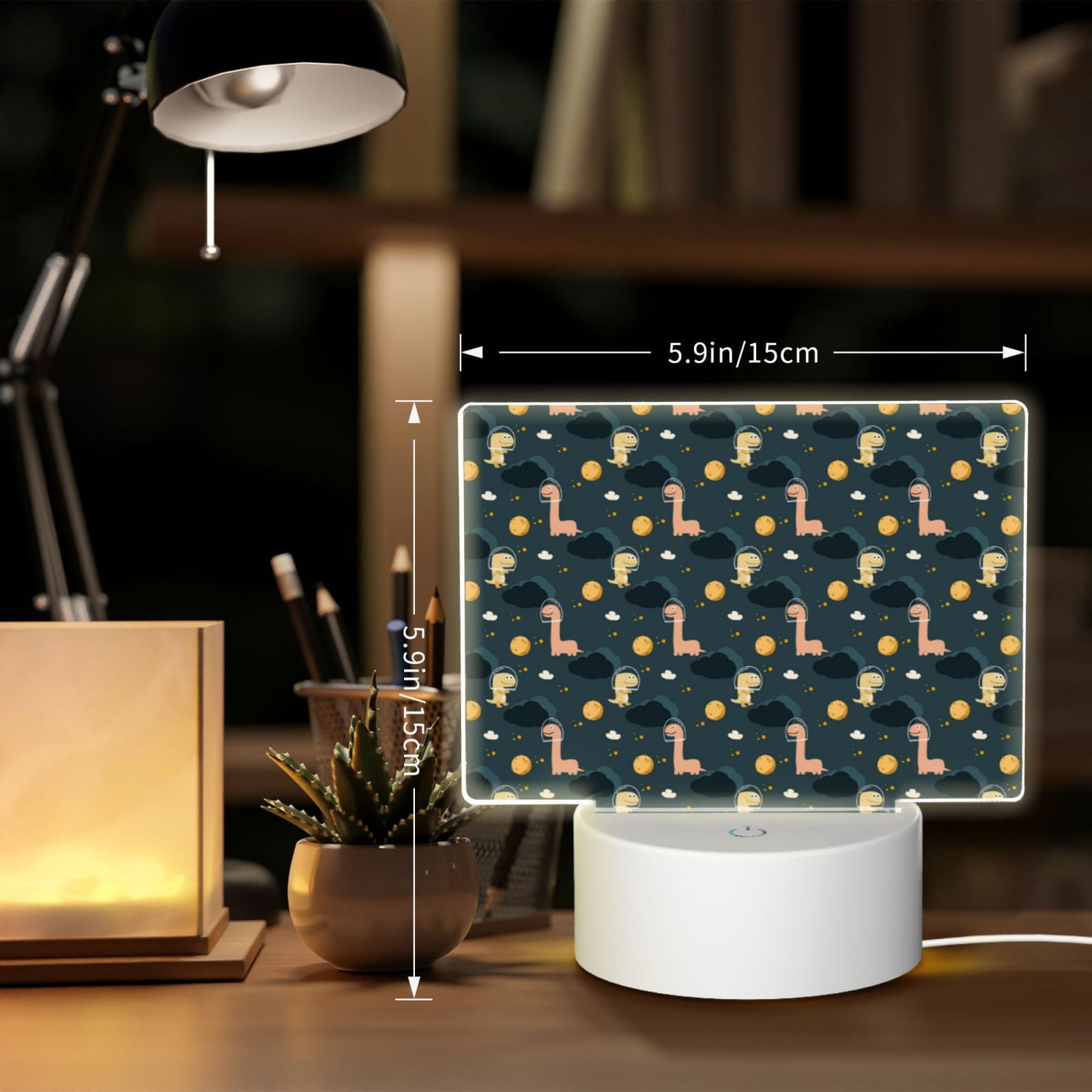 Kdxio Dinosaur In The Space Rectangular Acrylic Night Light Acrylic Sleep Night Light Friend Gifts for Birthday Gifts for Women Teens Boys Girls