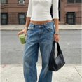 thumbnail image 5 of Women 90s Vintage 3/4 Long Sleeve Wrap V Neck Crop Tshirt Tops Slim Fit Open Back Y2k Girls Summer Going Out Tee White M, 5 of 7