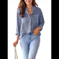thumbnail image 2 of Camisas de Mujer con Botones, Blusas Clásicas A Rayas de Larga con Cuello y Bolsillo para Oficina. Azul XXL, 2 of 8