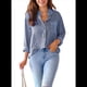 thumbnail image 2 of Camisas de Mujer con Botones, Blusas Clásicas A Rayas de Larga con Cuello y Bolsillo para Oficina. Azul XXL, 2 of 8