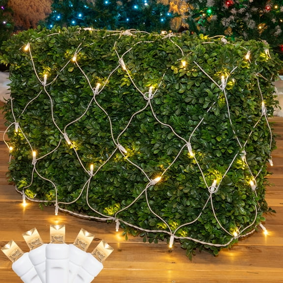 Novelty Lights 100 Light Warm White LED Christmas Net Lights Christmas Decorations White Wire 4' X 6'