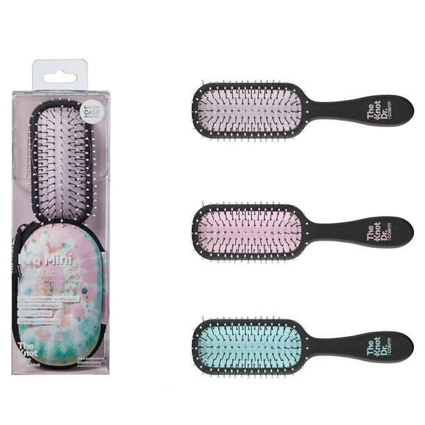 The Knot Dr. for Conair Pro Mini Wet and Dry Detangling Hairbrush with Case, Colors Vary