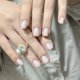 thumbnail image 1 of Autumn-themed, luxurious, handcrafted French manicure with shimmering 3D heart-shaped rhinestones and pearl plaid pattern. 10 nails, size S (tool kit included). JHA336-Plain Water, 1 of 5