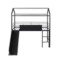 thumbnail image 4 of Tcbosik Twin Size Loft Bed with Slide and 2-Sided Writable Blackboard, House Shaped Bed Frame, Metal Slats Support, Black, 4 of 10