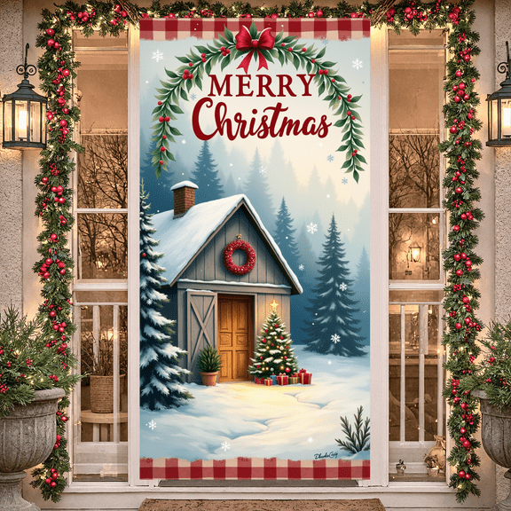 Decorative Christmas Banner Festive Theme Holiday Decoration Winter Scene Merry Christmas for Holiday Celebration Indoor Decoration Winter Party