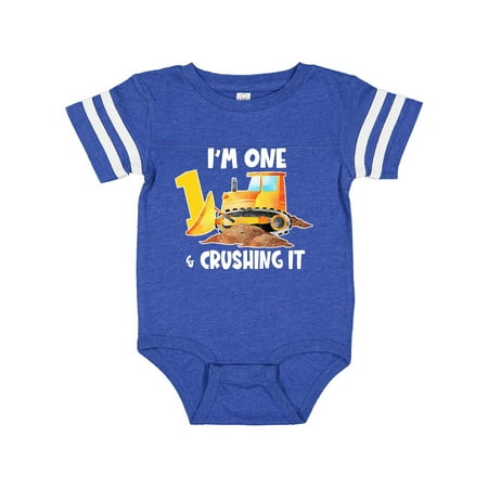 

Inktastic I m 1 and Crushing It Construction 1st Birthday Gift Baby Boy or Baby Girl Bodysuit