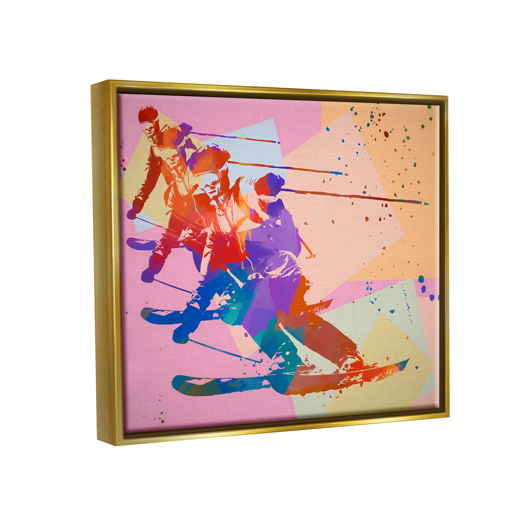 Stupell Industries Pop Style Winter Skiing Sports Painting Gold Floater Framed Canvas Art Print Wall Art, 21 x 17