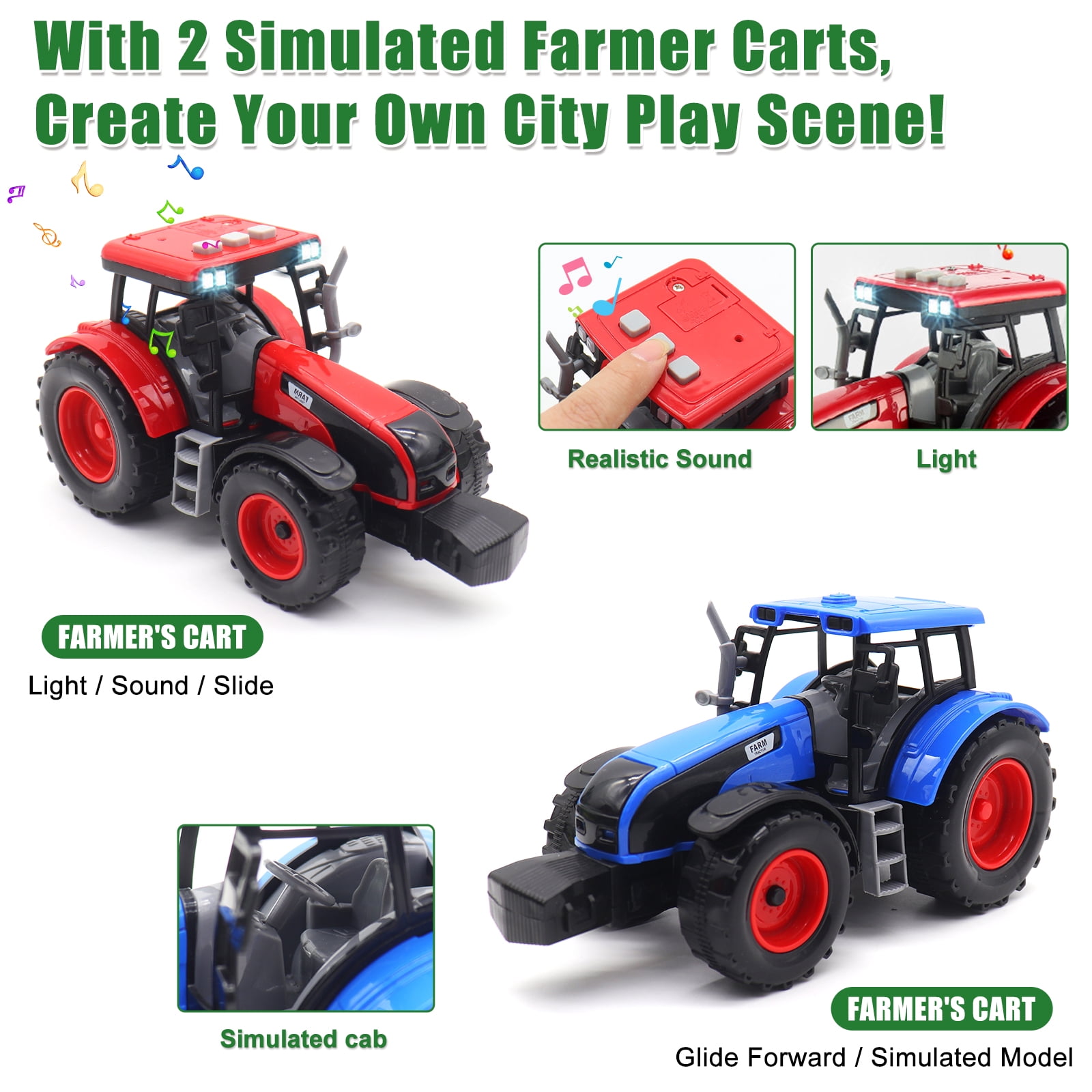 3 in 1 Large Farmer Truck Toy, 25" Semi Flatbed Truck Toy with 2 Tractors, Friction Powered Vehicles Toys with Lights and Sounds