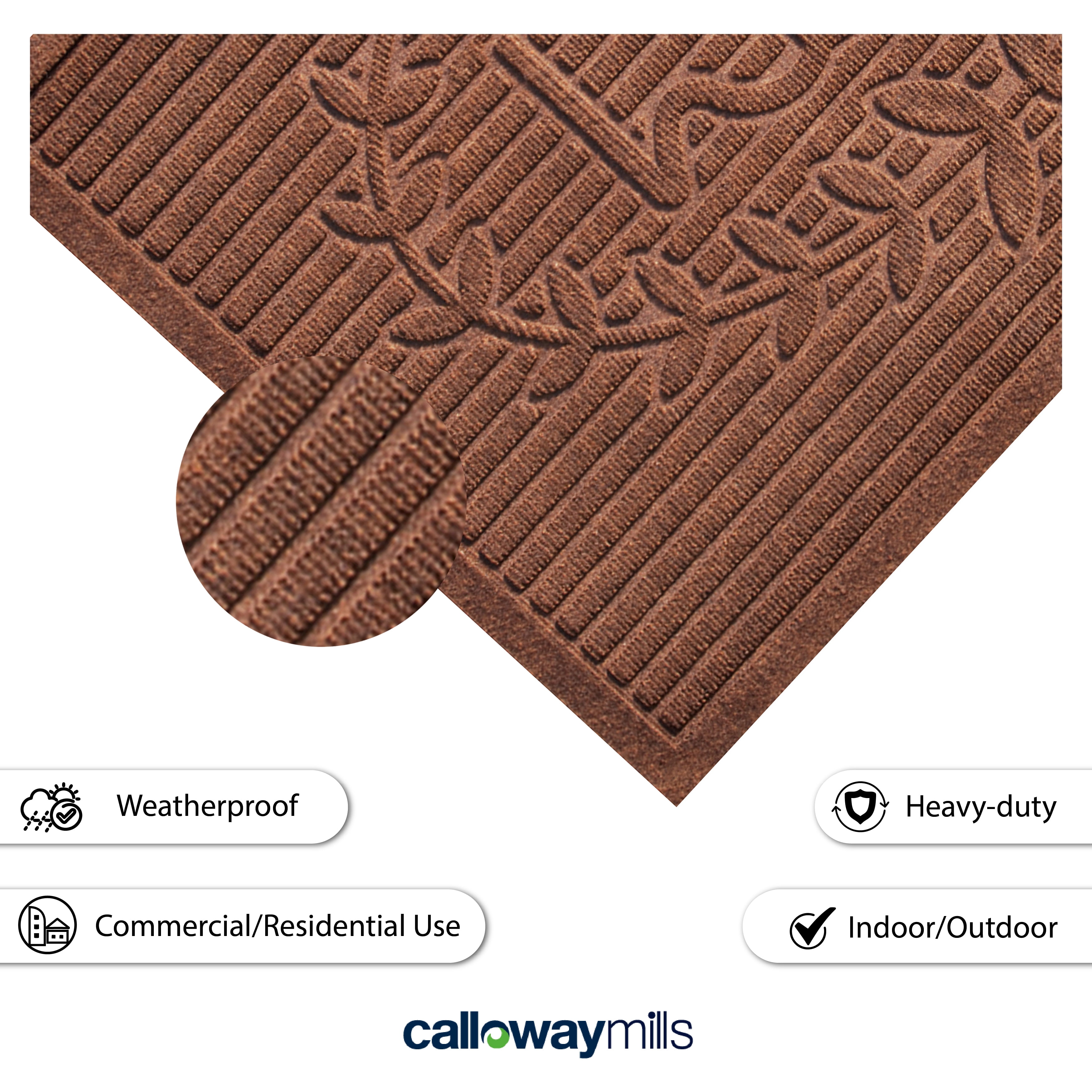 Calloway Mills 103183660 Poly Hello Indoor/Outdoor Mat, 3' x 5', Brown