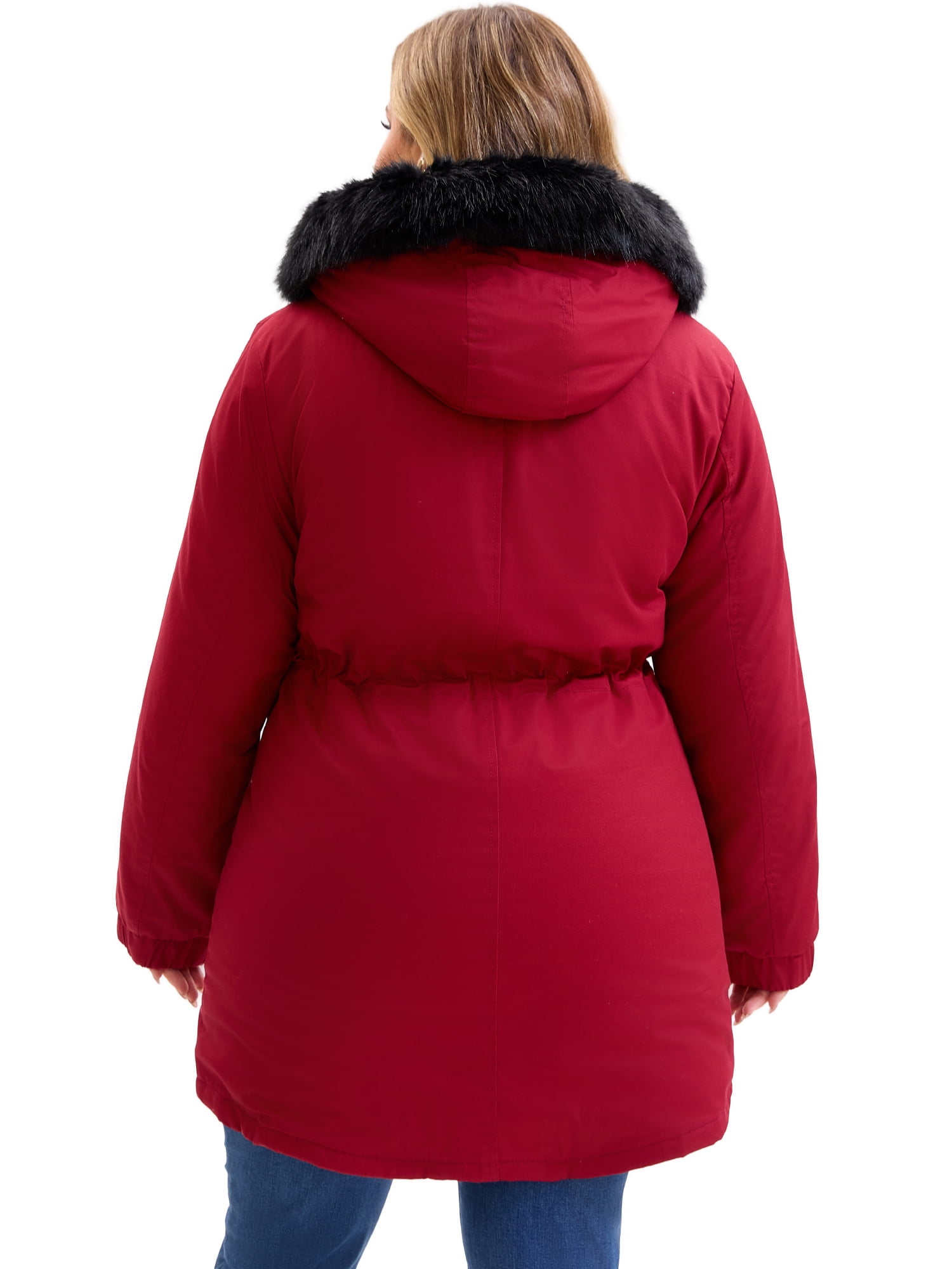 DARING DIVA Women's Plus Parka Jacket Zipper Up Fleece Windbreaker with Pocket 2X Burgundy