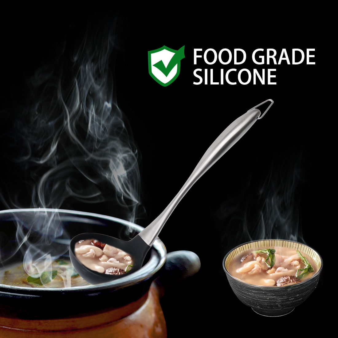 Unique Bargains Silicone Soup Ladle Stainless Steel Handle for Kitchen Cookware
