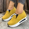 thumbnail image 2 of Suede Platform Loafers for Women Comfortable Wide Toe Box Slip On Orthopedic Walking Shoes Casual Non Slip Work Shoes Yellow Size 7, 2 of 8