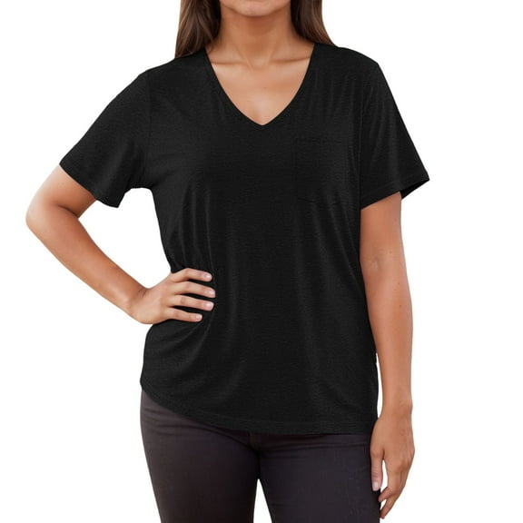 Lixiuxyad Loose Casual Tee T-Shirt Women's Post T Shirt Round Neck Button Front Casual Comfort Pure Color Top For All Seasons With Easy Care,Black L