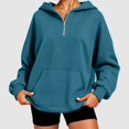thumbnail image 2 of Wxolcjlv Solid Quarter Zip Hoodies for Women Long Sleeve Pullover Tops, 2 of 6