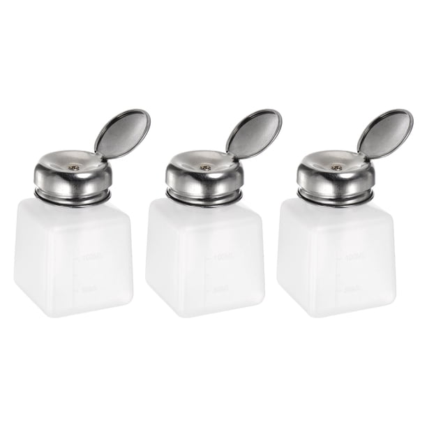 3pcs Dispensadores de Alcohol Solvente 100ml (3.4oz) con Bomba de Dispensación de Líquido y Tapa de Acero Inoxidable Sellada para Acetona, Blanco