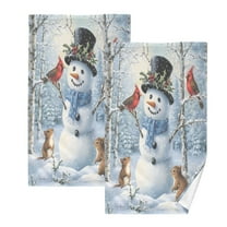 joogoo 2 PCs Hand Towels Sets A Christmas Snowman with Cardinal Cotton Face Towel Bathroom Decorative