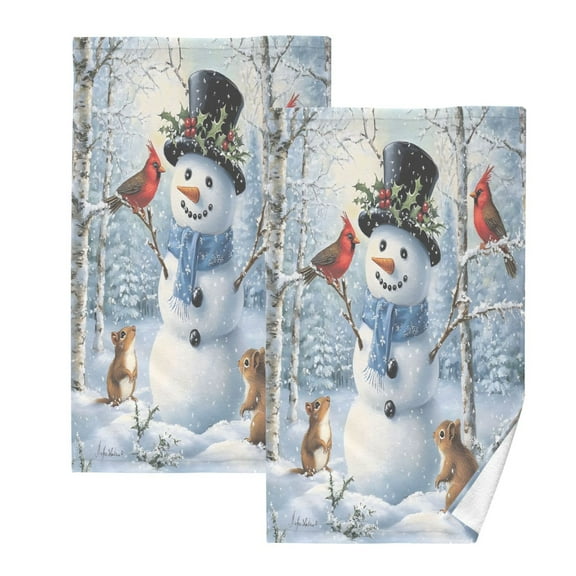 joogoo 2 PCs Hand Towels Sets A Christmas Snowman with Cardinal Cotton Face Towel Bathroom Decorative