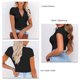 thumbnail image 5 of Camisa Corta para Mujer Manga Corta Cuello En V Cintura Apretando Verano Casual Slim Camiseta Corta Tops para Viajes Al Aire Libre Trabajo Casa Negro S, 5 of 6