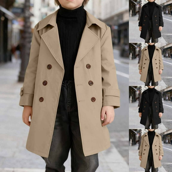 Swuxness Toddler Casual Long Trench Coat, Kids Long Sleeve Jacket, Toddler Boys Solid Color Button Front Pockets and Attached Belt Mid Long Length Cardigan Black, 12-13 Years