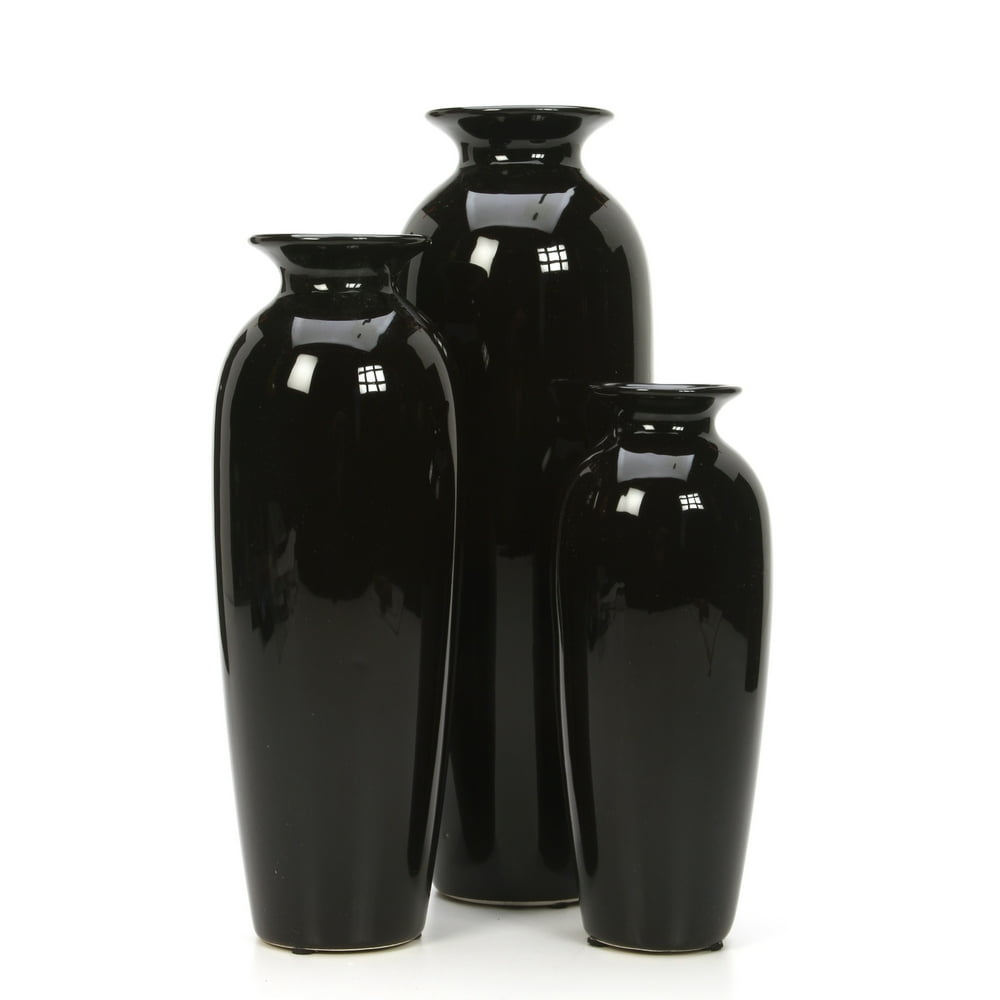 Hosley's Set of 3, Black Decorative Ceramic Vases