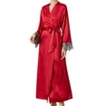 thumbnail image 3 of Aboser Womens Robes with Embroidery Silk Satin Kimono Robe Elegant Floor Length Bathrobes Lightweight Long Sleeve Loungewear Sleepwear Red L, 3 of 4