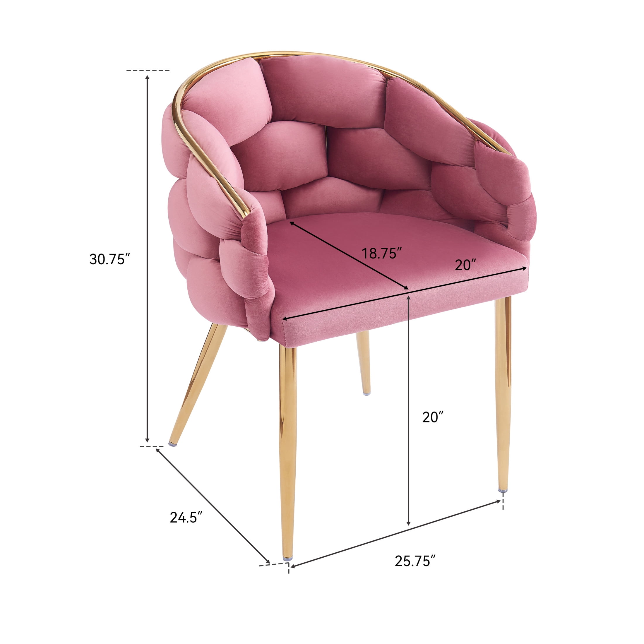 Elegant Velvet Accent Armchair with Gold Legs & Full Back Support, Pink