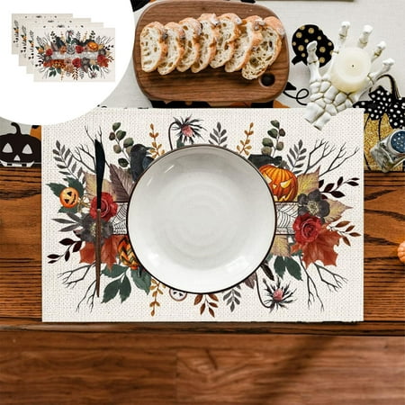 

Herrklp Halloween Decorations 4 Pcs Halloween PVC Placemats Coffee Mats Kitchen Table Mats Easy To Clean Kitchen Table Mats
