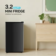 TINKLE WELL 3.2 Cu Ft Mini Fridge with Freezer, Compact Single Door Refrigerator, Energy Efficient, Low Noise, Adjustable Thermostat for Bedroom, Dorm, Office, Black