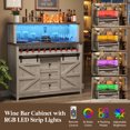thumbnail image 2 of Lifewit Farmhouse Wine Bar Cabinet with Sliding Bar Door and Led Lights, Sideboard with 2 Layers Tabletops, Wine and Glass Racks, 2 Storage Cabinets with Adjustable Shelf, 3 Drawers, Rustic White, 2 of 9