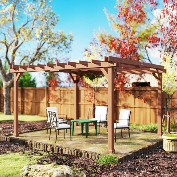 Natural Brown Fir Wood Outdoor Gazebo Pergola 150.4" L x 128.3" W - Sturdy Patio Shelter for Garden Parties & Celebrations, Windproof Level 3-4