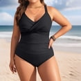 thumbnail image 2 of GDREDA Womens Plus Size Swimsuit Retro Full Coverage Bathing Suit Tummy Control One Piece Vintage Style Swimwear Black,XXXL, 2 of 5