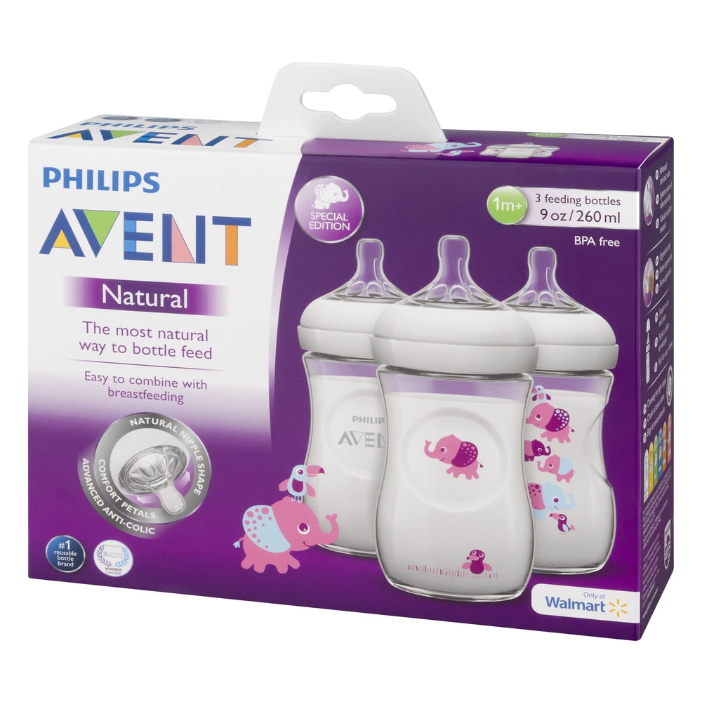 Avent Natural 9oz 3pk Safari Deco Bottle