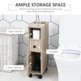 thumbnail image 3 of kleankin Freestanding Compact Design Bathroom Cabinet with 2 Open Cabinets, 1 Door Cabinet, 1 Drawer and 4 Rolling Wheels, Oak Grain Color, 3 of 9
