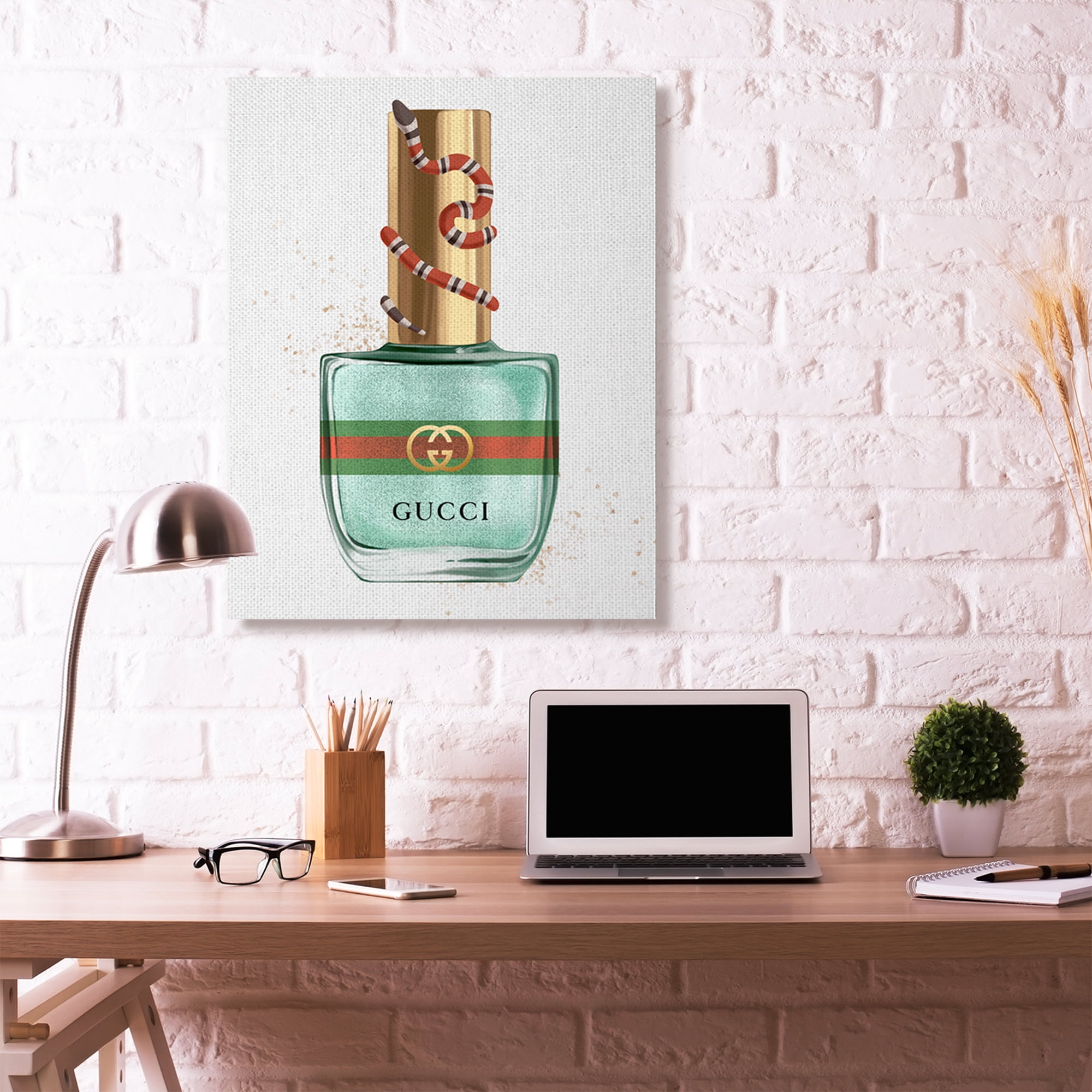 Stupell Industries Makeup Nail Polish Cyan Gold Snake Fashion Design Canvas Wall Art by Ziwei Li