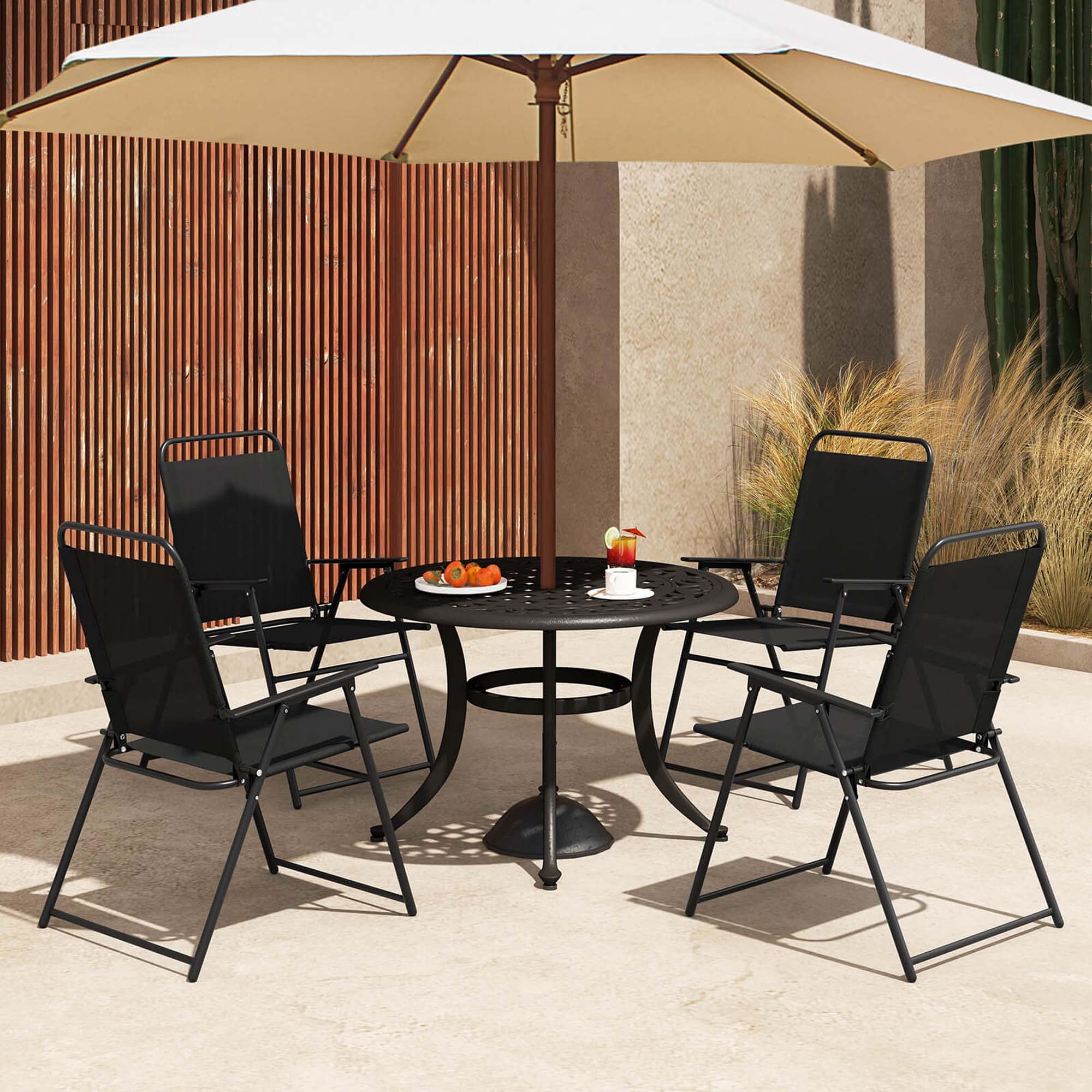 Costway 2pcs Patio Folding Sling Chairs Dining Armrest Backrest Outdoor Portable Black