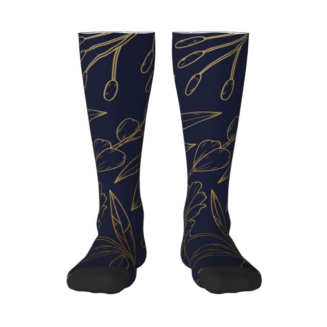 Balery Copper-Gold Gloss Outline Flower Calcetines novedosos Calcetines deportivos Calcetines hasta la rodilla Calcetines de algodón Calcetines originales y geniales