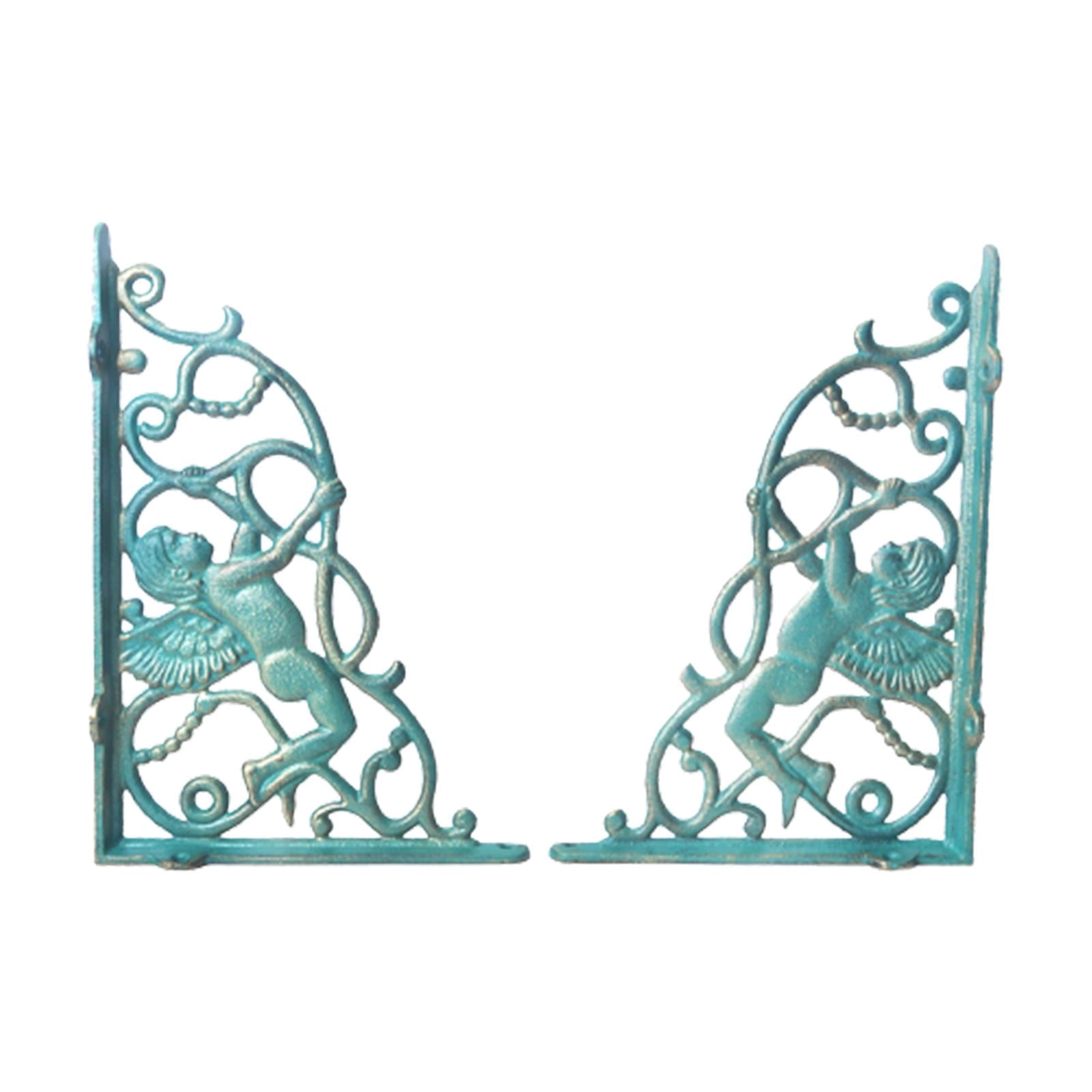 2x Vintage Style Rustic Metal Wall Mounted Triangle Shelf Brackets Decorative