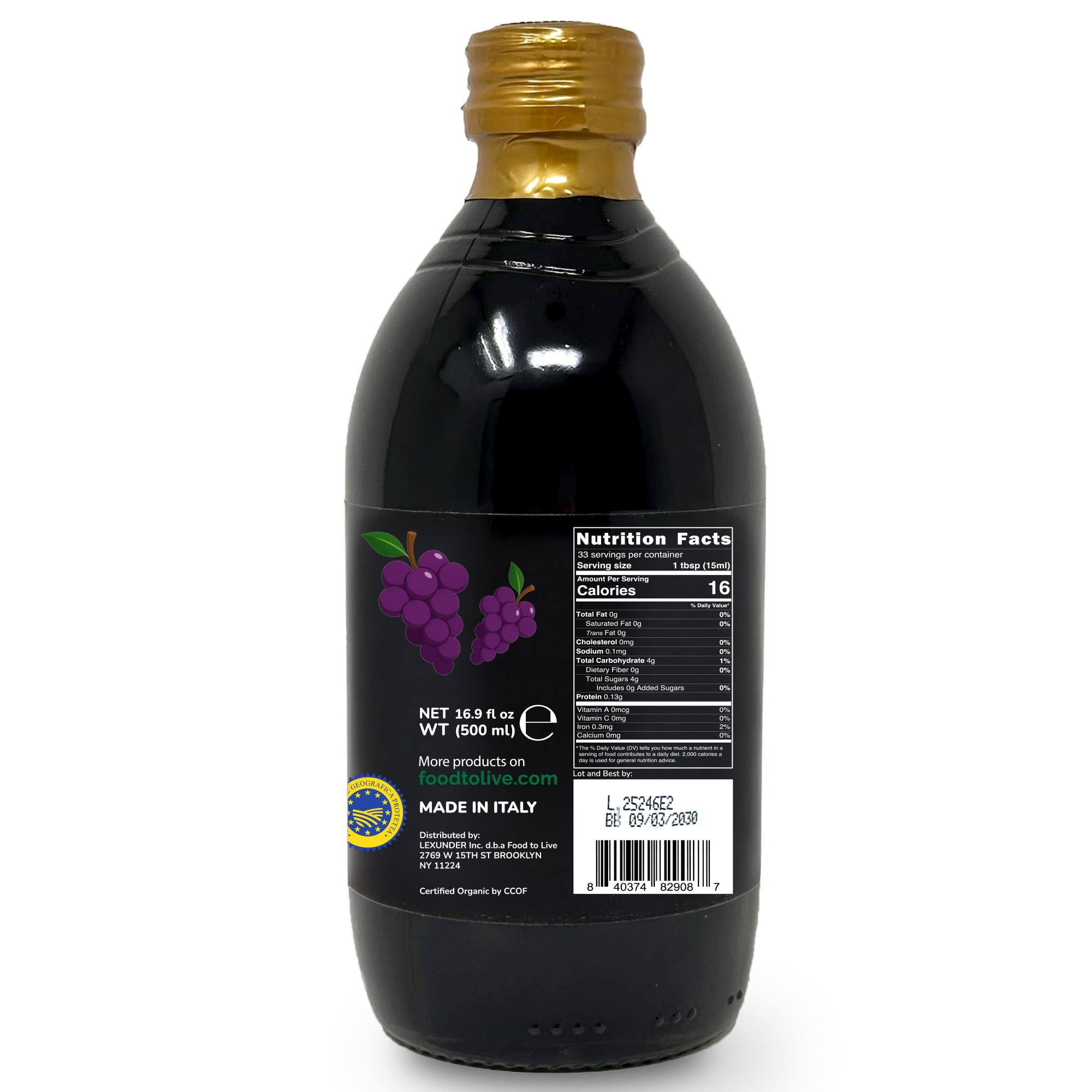Organic Balsamic Vinegar of Modena, 500 ml – Non-GMO, Vegan (Pack of 3) - by Food To Live
