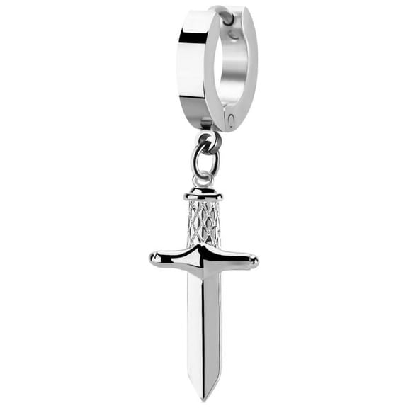 iJewelry2 Dangling Dagger Sword Silver-tone Stainless Steel Huggie Hoop Helix Earring Piercing