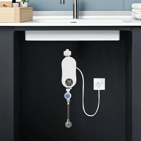 3500W Tankless Mini Hot Water Heater Under Sink 110V Thermostatic Washing Heating System with Digital Display for Home Kitchen Bathroom (White)